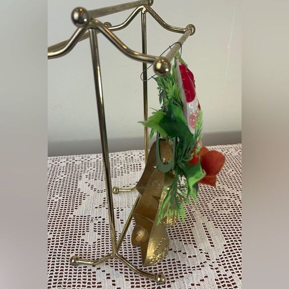 Vintage plastic Santa Claus with bells and wreath Christmas ornament - Picture 8 of 16